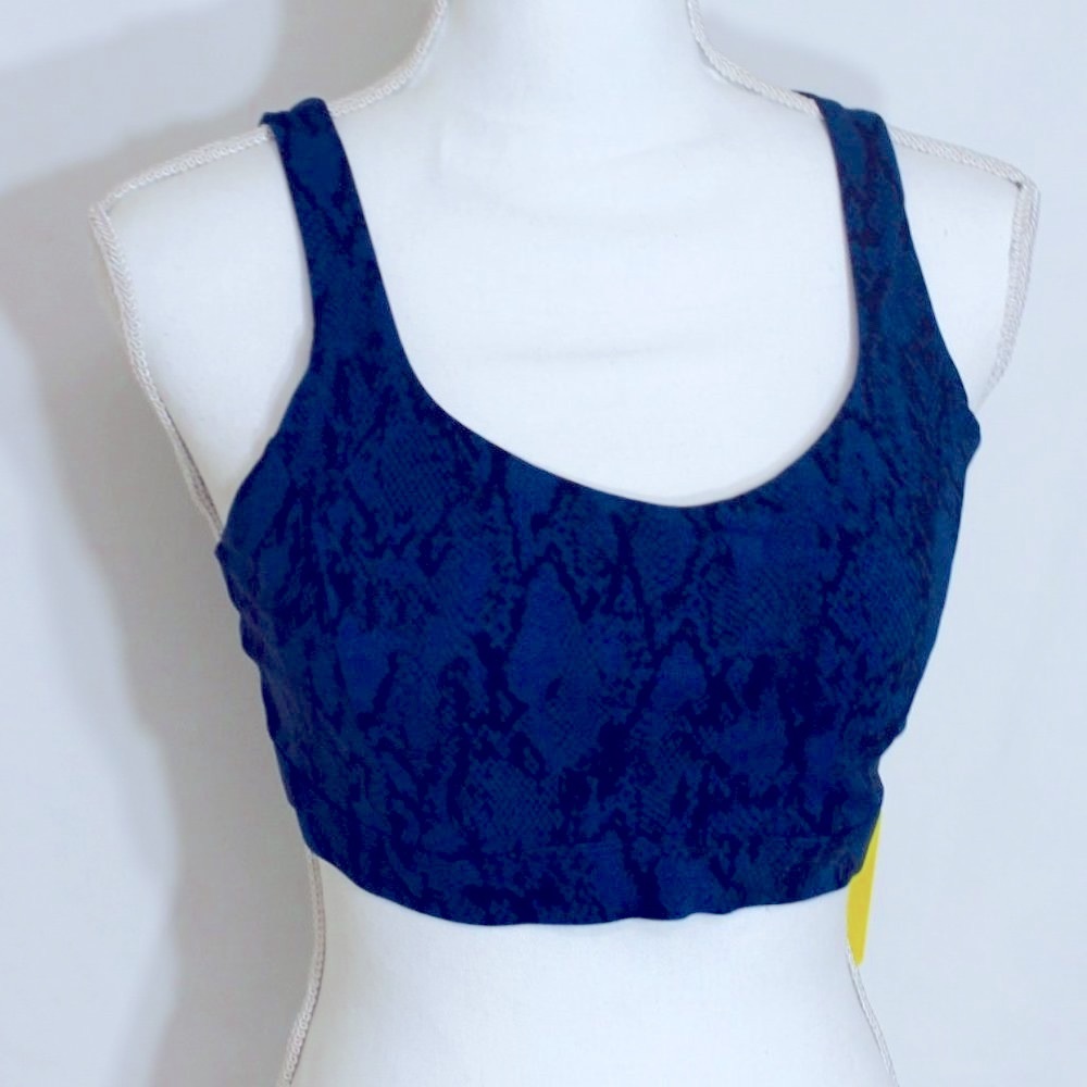 NWOT CRZ YOGA Blue & Black Snakeskin 36D Strappy Sports Bra Wireless Padded Yoga